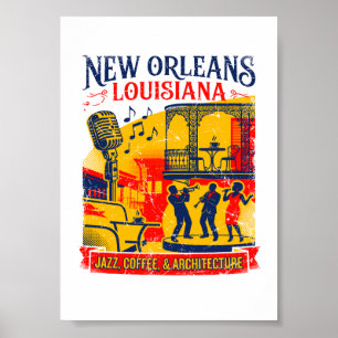 Vintage New Orleans Jazz Coffee And Architecture Poster