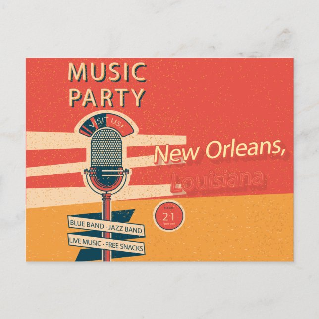 Vintage New Orleans, Louisiana Music Party Postcard (Front)