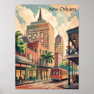 Vintage New Orleans Louisiana Painting Travel Poster
