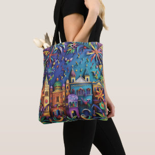 VINTAGE NEW ORLEANS MARDI GRAS SCENE TOTE BAG