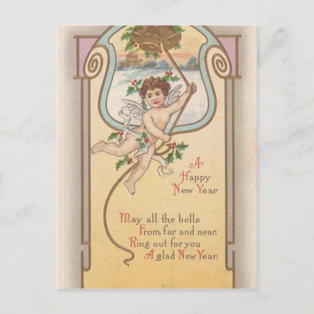 Vintage New Year Cherub Holiday Postcard (Front)