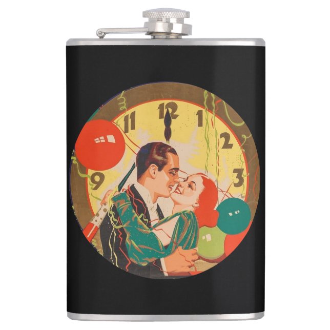Vintage New Year’s Eve Couple   Hip Flask (Front)
