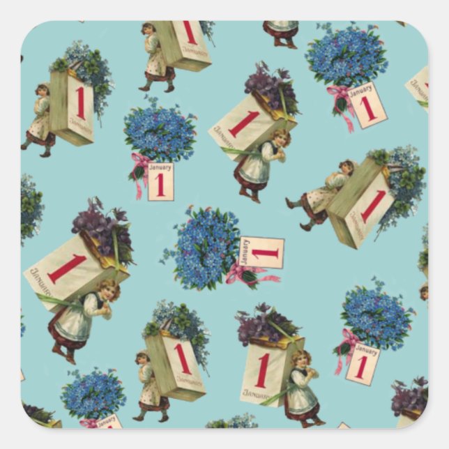 Vintage New Year Square Sticker (Front)