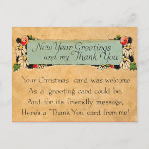 Vintage New Years and Thank You Postcard