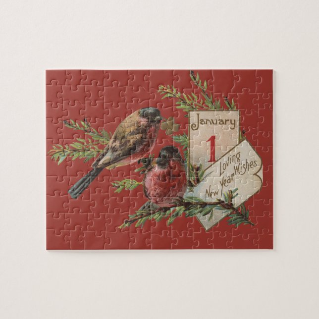 Vintage New Years Birds Jigsaw Puzzle (Horizontal)