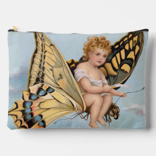 Vintage New Years card, child riding butterfly Accessory Pouch