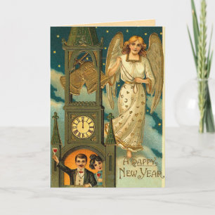 Vintage New Year's Greetings Holiday Card