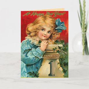 Vintage New Year's Greetings Holiday Card