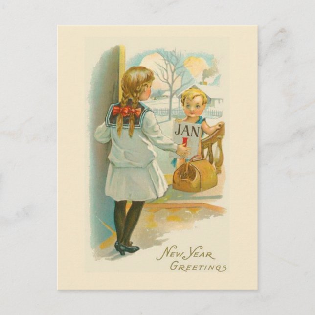 Vintage New Year's Greetings Holiday Postcard (Front)