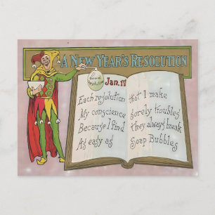 Vintage New Year's Resolution Jester  Postcard