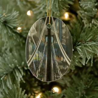 Vintage New York Architecture, Brooklyn Bridge Ceramic Tree Decoration