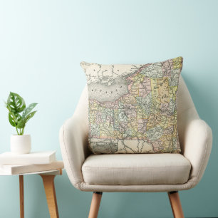 Vintage New York Cities & Roads Colourful Map Cushion