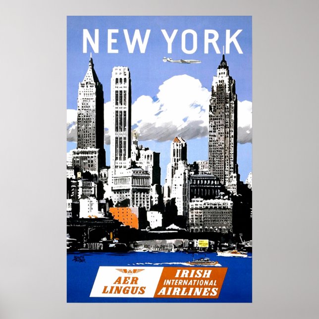 Vintage New York City Air Travel Poster (Front)