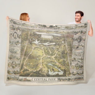 Vintage New York City Central Park Map, 1863 Fleece Blanket