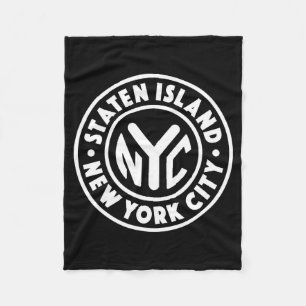 Vintage New York City Circle Staten Island White  Fleece Blanket