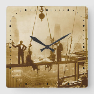Vintage New York City Ironworkers Lunchtime Square Wall Clock