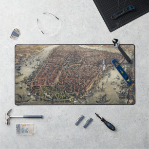 Vintage New York City, Manhattan, Brooklyn Bridge Desk Mat