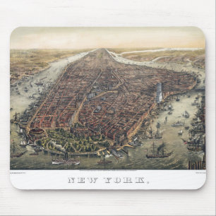 Vintage New York City, Manhattan, Brooklyn Bridge Mouse Pad