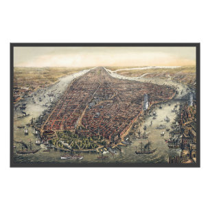 Vintage New York City, Manhattan, Brooklyn Bridge Photo Print
