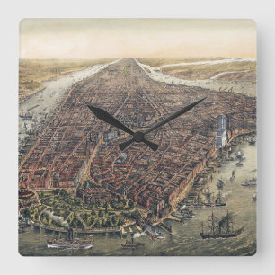Vintage New York City, Manhattan, Brooklyn Bridge Square Wall Clock