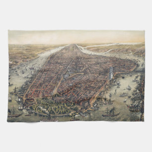 Vintage New York City, Manhattan, Brooklyn Bridge Tea Towel