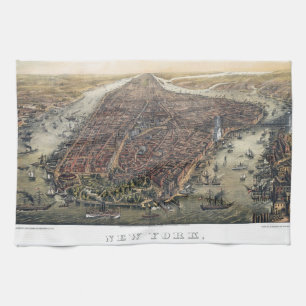 Vintage New York City, Manhattan, Brooklyn Bridge Tea Towel