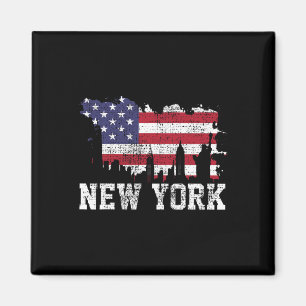 Vintage New York City Nyc Skyline Usa Flag America Magnet