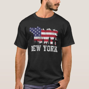 Vintage New York City NYC Skyline USA Flag America T-Shirt