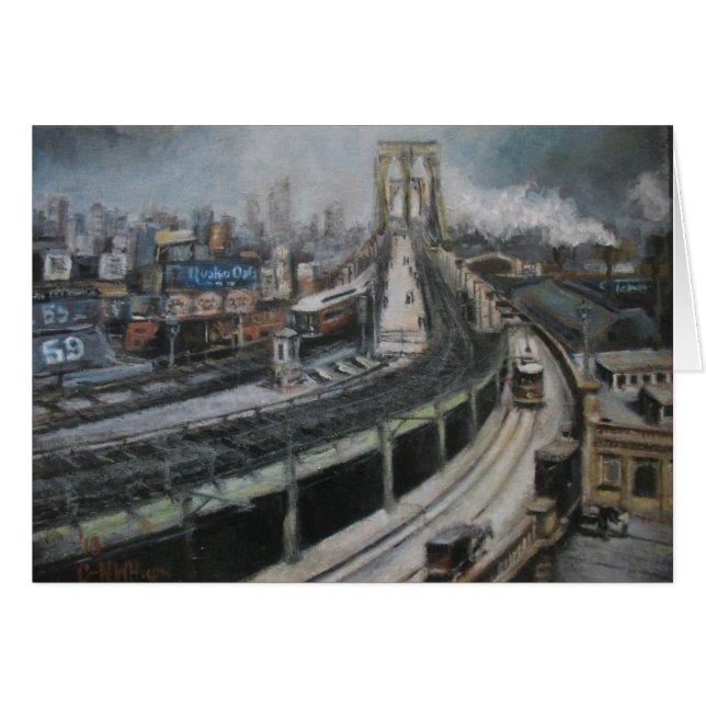 Vintage New York City Painting Brooklyn Bridge (Front Horizontal)