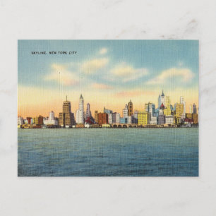 Vintage New York City Skyline across the water Postcard
