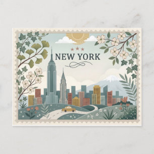 Vintage New York City Skyline Holiday Postcard