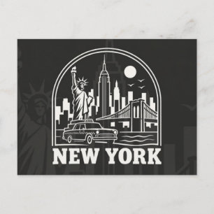 Vintage New York City Skyline Retro Travel . Holiday Postcard
