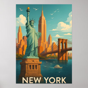 Vintage New York City Skyline Travel Poster