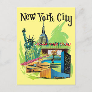 Vintage New york City statue of liberty Travel art Postcard
