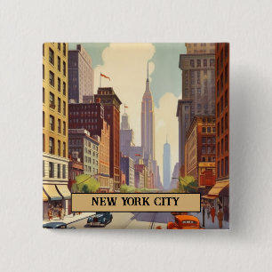 Vintage New York City Street Scene Custom Text 15 Cm Square Badge