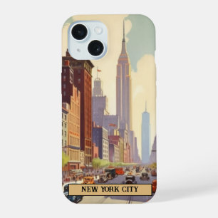 Vintage New York City Street Scene Custom Text iPhone 15 Case