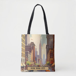 Vintage New York City Street Scene Custom Text Tote Bag