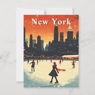 Vintage New York Ice Skating Rink at Christmas Postcard