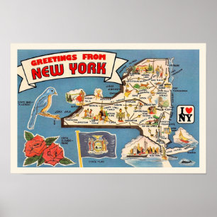 Vintage New York State Map 18x12 Print