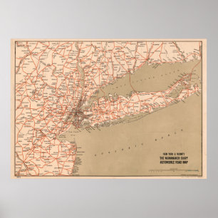 Vintage New York Tri-State Road Map (1917) Poster