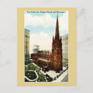 Vintage New York Trinity Church, Skyscrapers Postcard