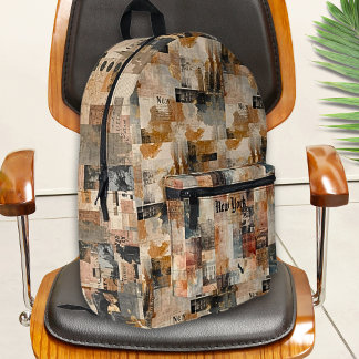 Vintage New York Urban Collage Art Printed Backpack