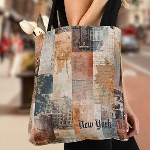 Vintage New York Urban Collage Art Tote Bag