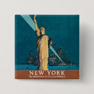 Vintage New York Wonder City Statue of Liberty Art 15 Cm Square Badge