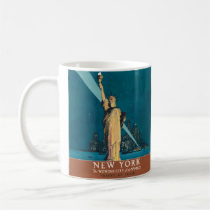 Vintage New York Wonder City Statue of Liberty Art Coffee Mug