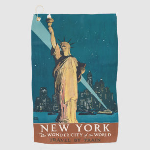 Vintage New York Wonder City Statue of Liberty Art Golf Towel