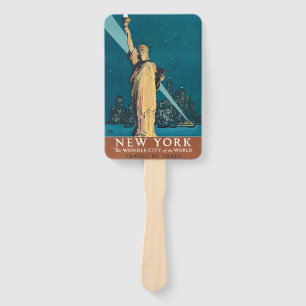 Vintage New York Wonder City Statue of Liberty Art Hand Fan