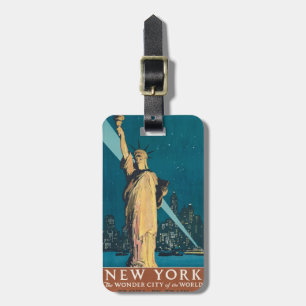 Vintage New York Wonder City Statue of Liberty Art Luggage Tag