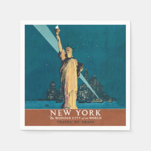 Vintage New York Wonder City Statue of Liberty Art Napkin