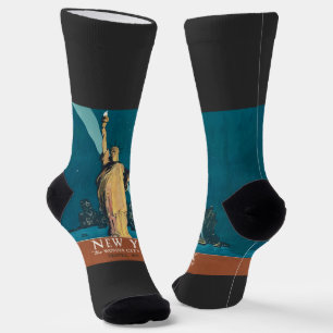 Vintage New York Wonder City Statue of Liberty Art Socks